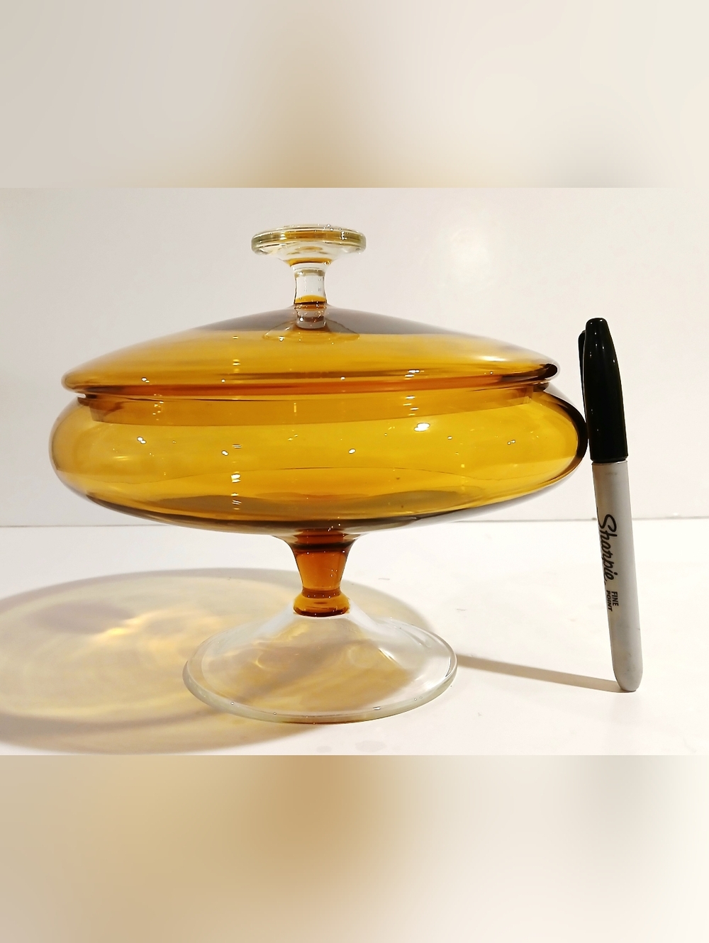 Vintage Amber Glass Covered Compote Dish - Picture 6 of 7